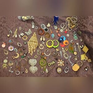 assorted costume jewelry pieces, single earrings, for Repurpose, craft, etc.